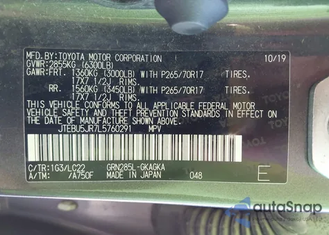 2020 Toyota 4Runner Trd Off Road Premium from USA, damaged, VIN JTEBU5JR7L5760291